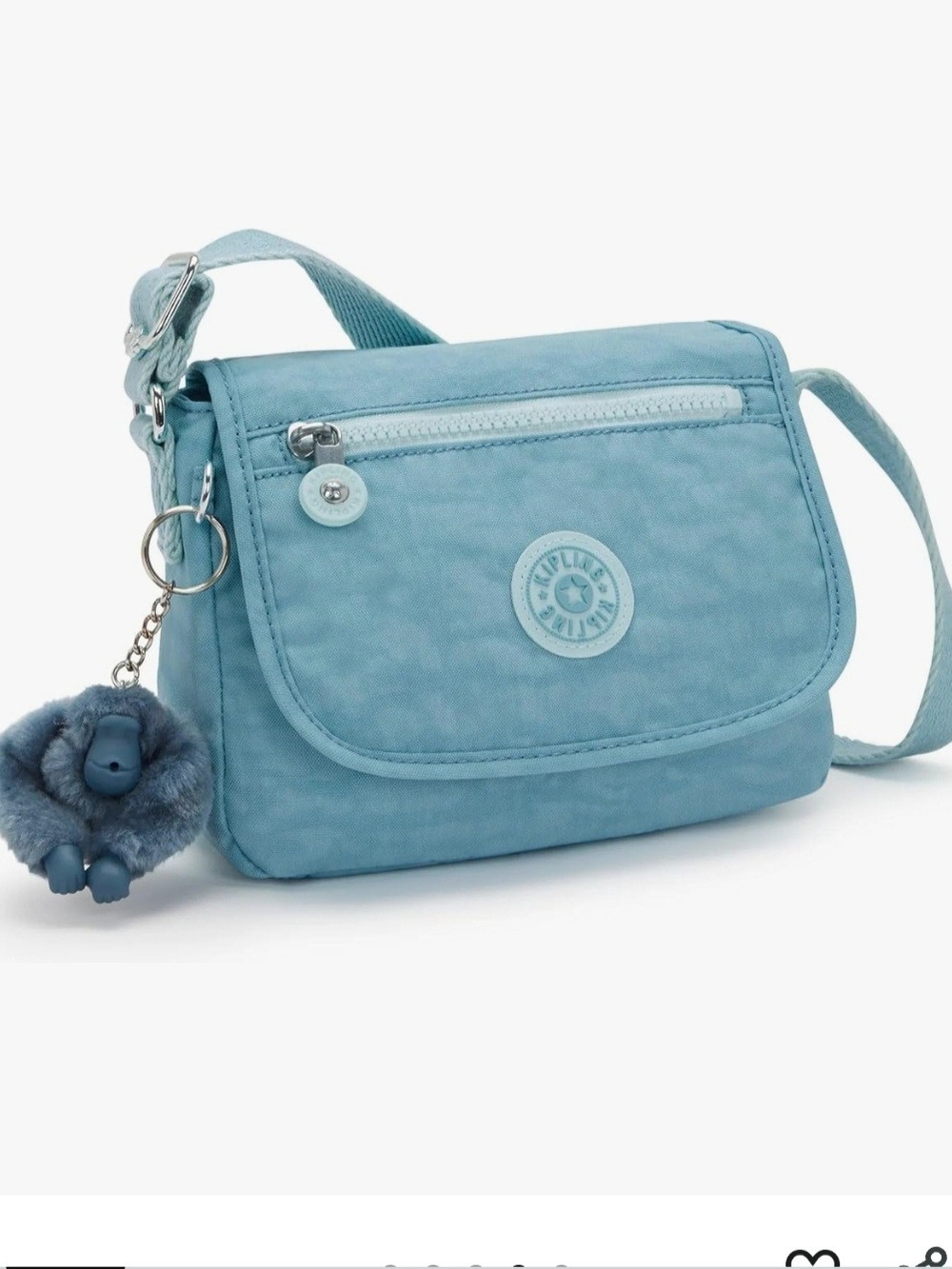 Kipling Sky Blue Crossbody Bag with Pom-Pom Keychain - Picture 4 of 6